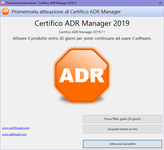 Avviso per l'attivazione obbligatoria del software
