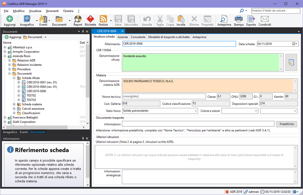 Finestra di documento di una scheda rifiuto, scheda "Struttura scheda"