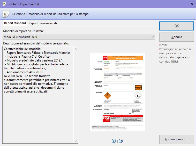 Finestra di scelta tipo report Finestra di scelta tipo report