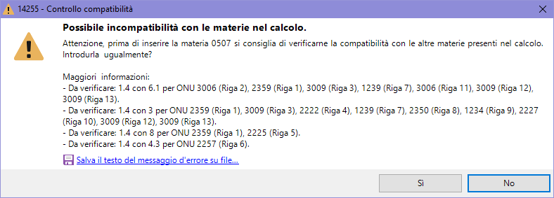 In questo caso il trasporto della materia ONU 0507 va valutato in relazione delle altre materie potenzialmente non compatibili