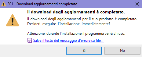 Richiesta di installazione aggiornamento