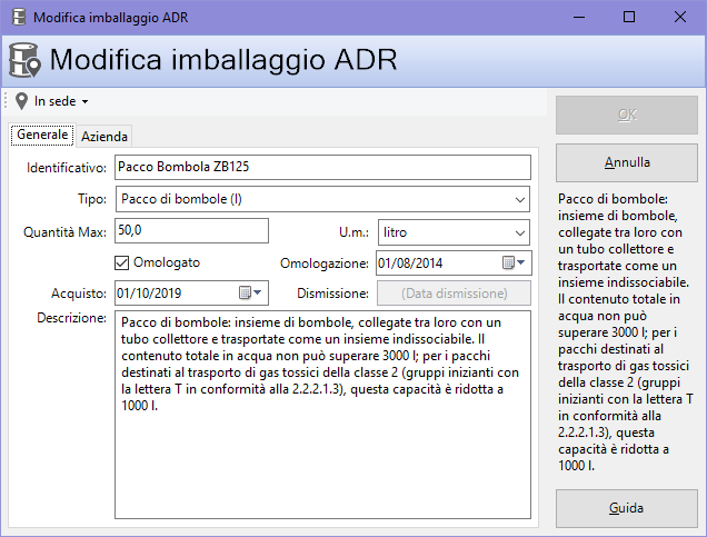 Finestra di proprietà di un imballaggio, scheda "Generale" Finestra di proprietà di un imballaggio, scheda "Generale"