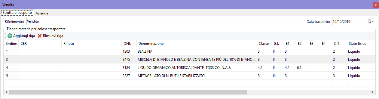 Finestra di documento di un trasporto, scheda "Struttura trasporto"