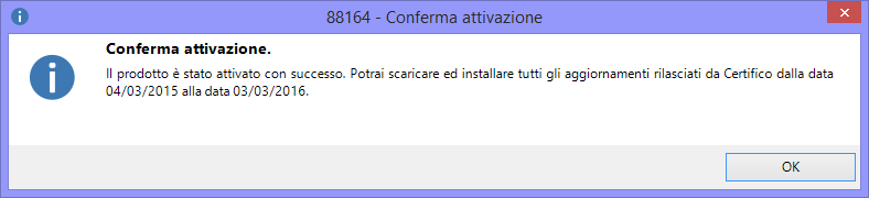 Il messaggio di conferma mostra la durata dell'abbonamento se ancora attivo